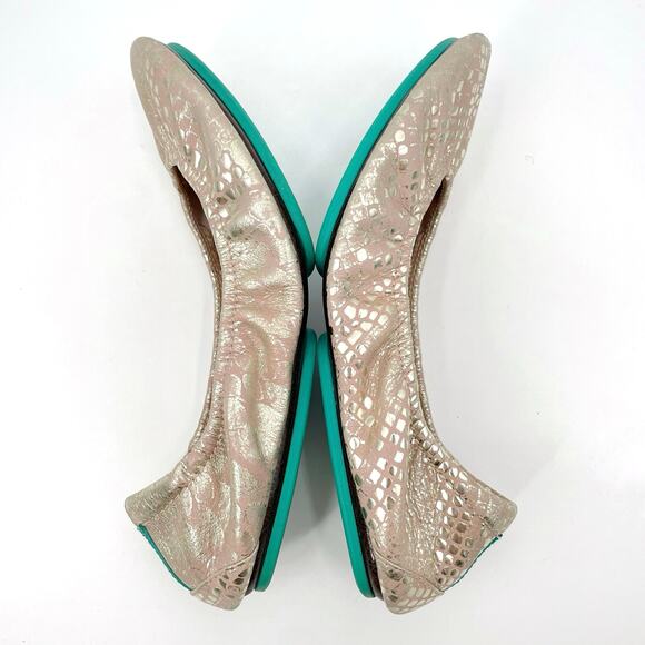 Tieks Romantic Blush Leather Ballet Flats Rose Gold Snakeskin Shiny Metallic 6 - Picture 5 of 16